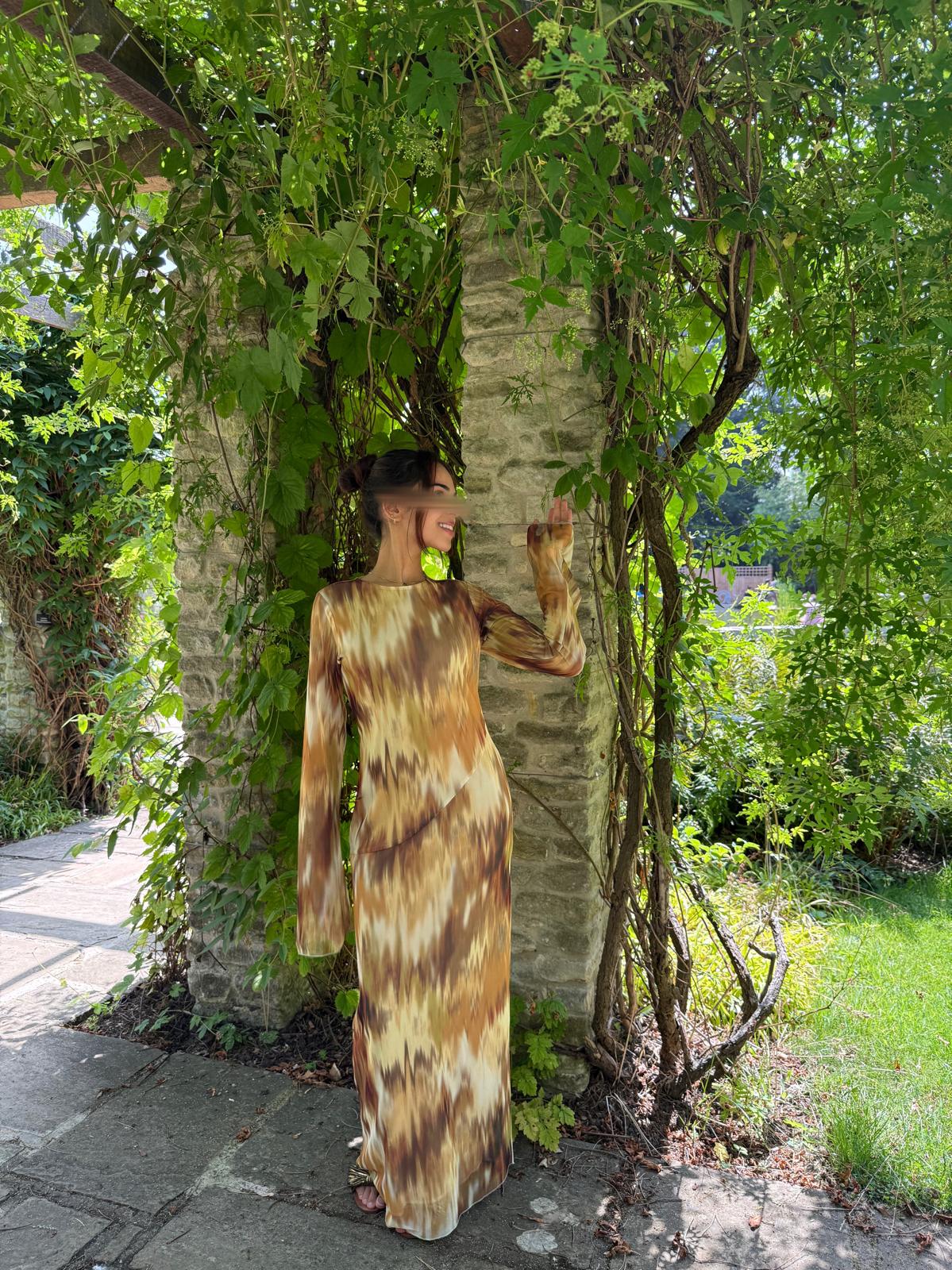 Mesh split sleeve maxi dress in ombre yellow