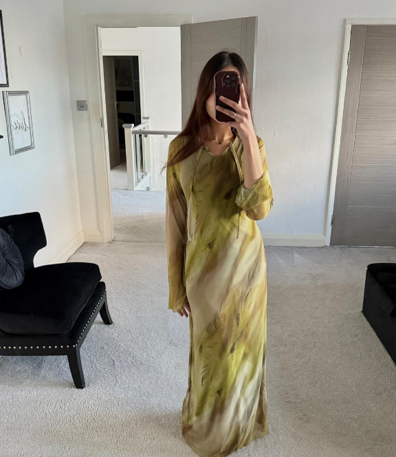 Tie detail & tie back mesh maxi dress in palm green ombre