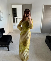 Tie detail & tie back mesh maxi dress in palm green ombre