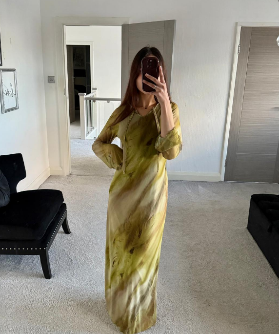 Tie detail & tie back mesh maxi dress in palm green ombre