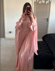 Pleated &chiffon mix cape occasion maxi dress