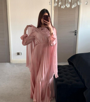 Pleated &chiffon mix cape occasion maxi dress