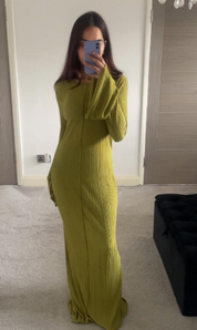 Sheer pleated thick & thin double frill sleeve maxi in olive green