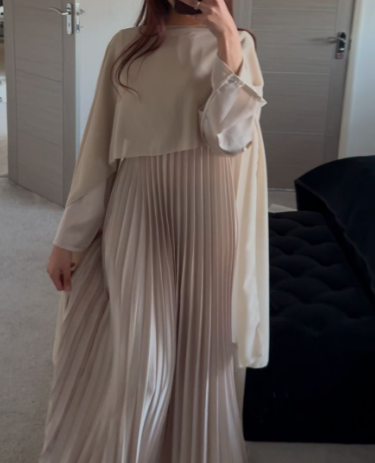 Pleated &chiffon mix cape occasion maxi dress