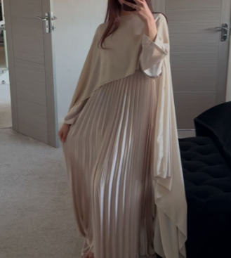 Pleated &chiffon mix cape occasion maxi dress