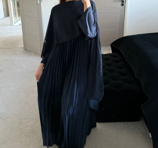Pleated &chiffon mix cape occasion maxi dress