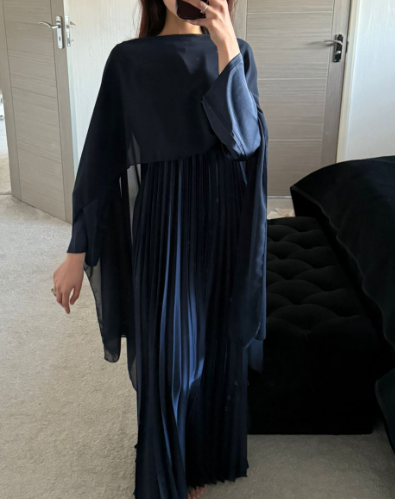 Pleated &chiffon mix cape occasion maxi dress