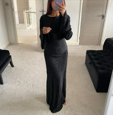 Plisse tie back double frill sleeve maxi dress