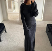 Plisse tie back double frill sleeve maxi dress