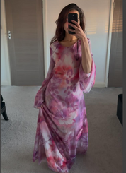 Chiffon tie back maxi dress in mix bloom leopard & floral
