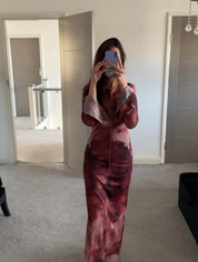 Double frill sleeve seam detail mesh maxi dress