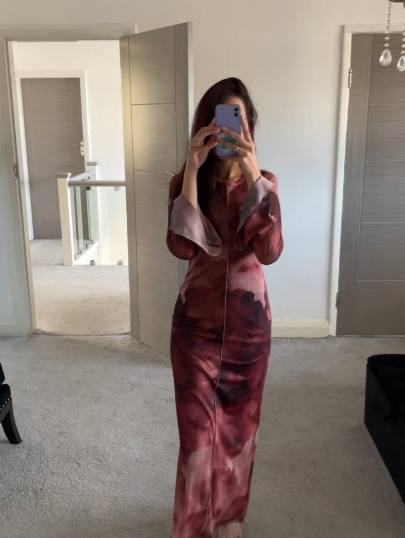 Double frill sleeve seam detail mesh maxi dress