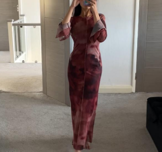 Double frill sleeve seam detail mesh maxi dress
