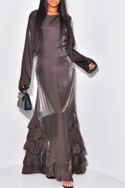 ruffle shimmer satin tie back occasion dress