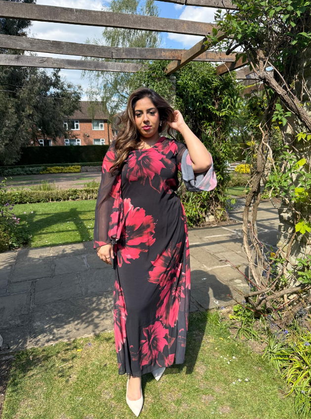 PLUS tie back chiffon dress in red abstract
