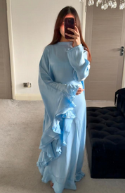 Frill shimmer detail batwing tie occasion maxi dress