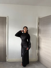 Gathered front tie detail maxi dress in black
