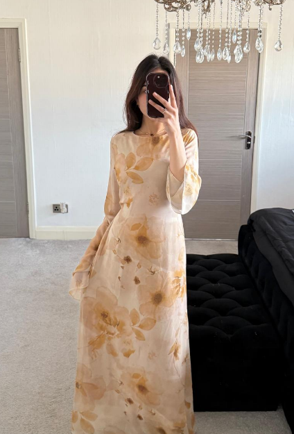 Tie back chiffon dress in yellow bloom floral