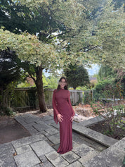 Princess seam mesh maxi dress in plum