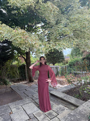 Princess seam mesh maxi dress in plum