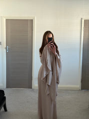 Woven exaggerated sleeve tie back maxi dress