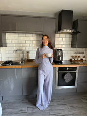 Pleated grown neck detail top & wide leg pant
