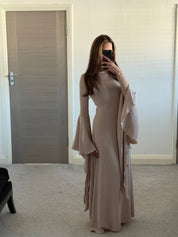 Woven exaggerated sleeve tie back maxi dress