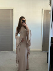 Woven exaggerated sleeve tie back maxi dress