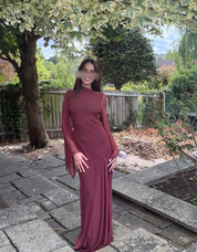 Princess seam mesh maxi dress in plum