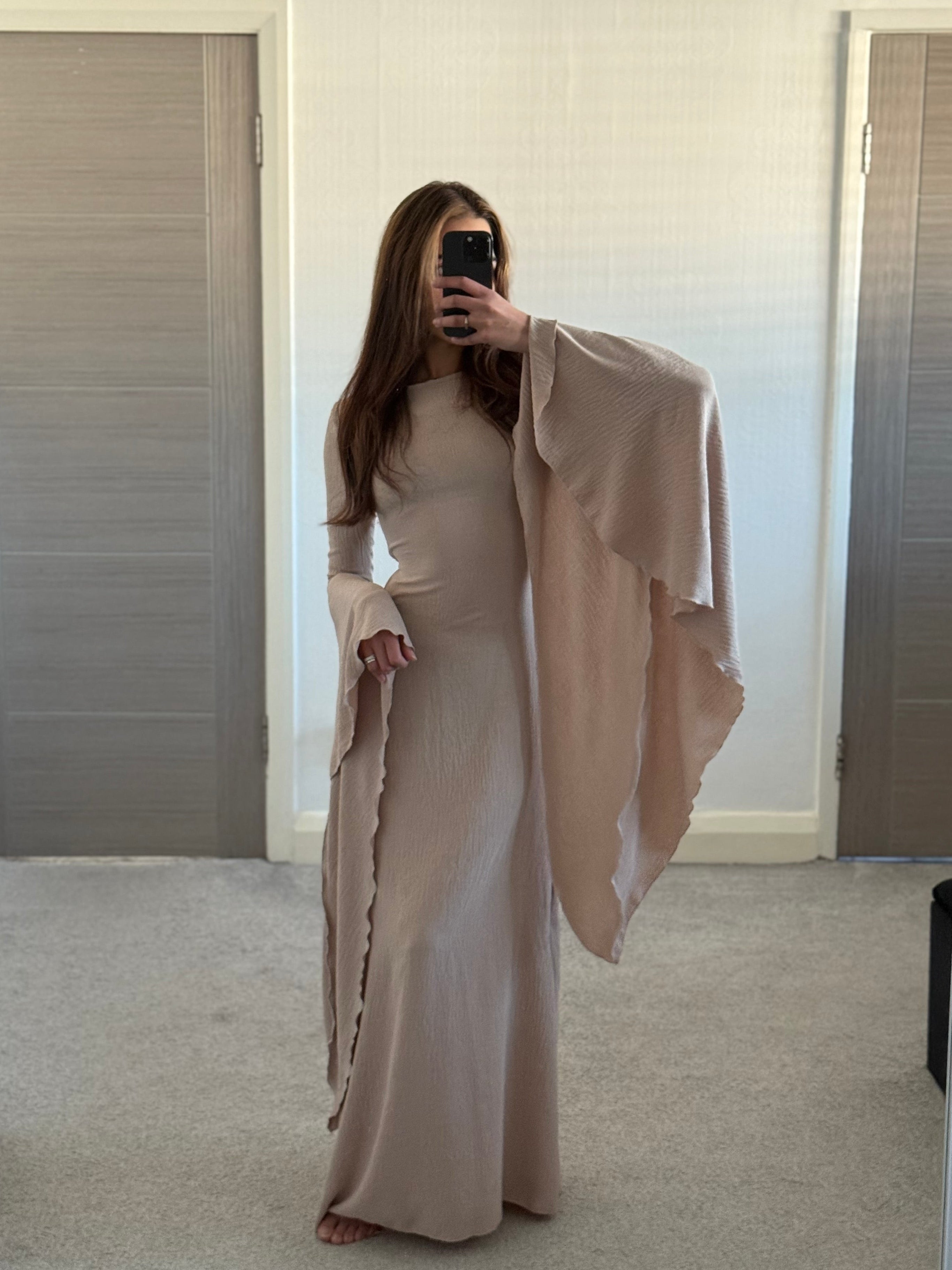 Woven exaggerated sleeve tie back maxi dress