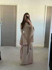 Woven exaggerated sleeve tie back maxi dress