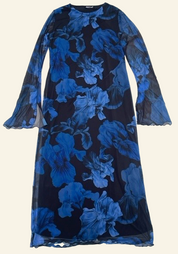 seam detail printed floral mesh dress in blue