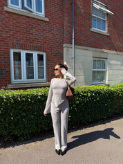 Asymmetric top and straight leg co ord set in soft rib