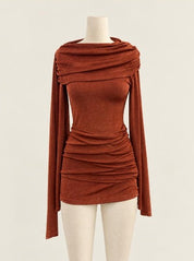 Modest drape top in rust