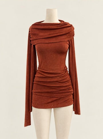 Modest drape top in rust
