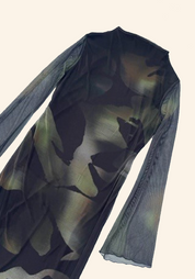 Funnel neck detail mesh maxi dress in green leaf