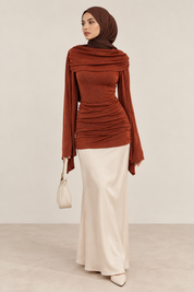 Modest drape top in rust