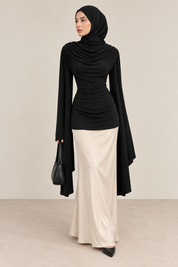 Modest cowl and drape top in black