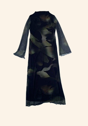 Funnel neck detail mesh maxi dress in green leaf