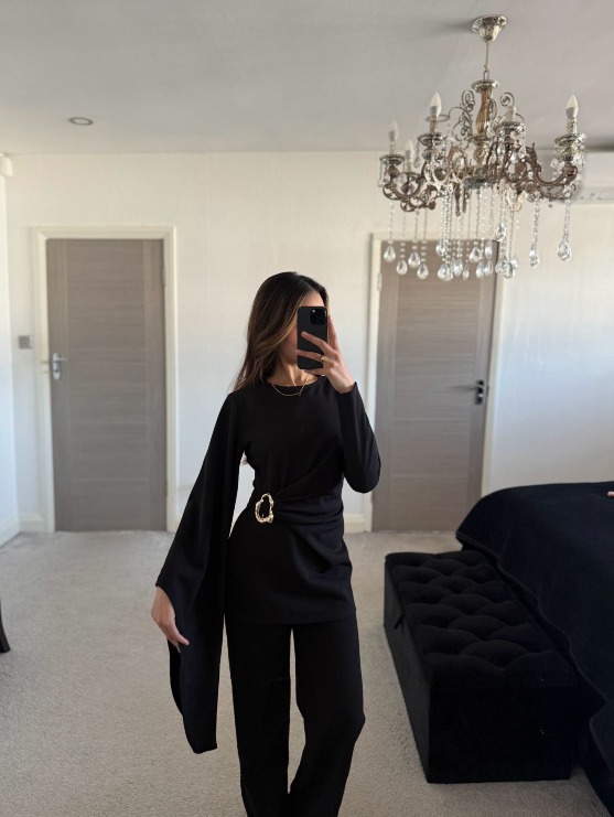 Cape sleeve trim detail co ord in black