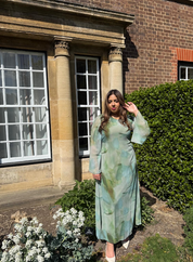 Plus tie back chiffon dress in mint tie dye