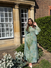 Plus tie back chiffon dress in mint tie dye