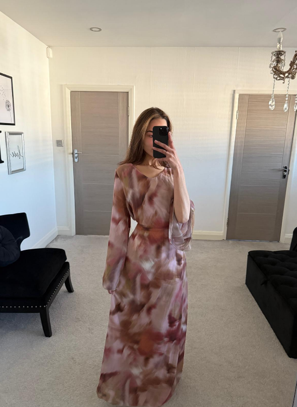 Chiffon tie back maxi dress in mink blur