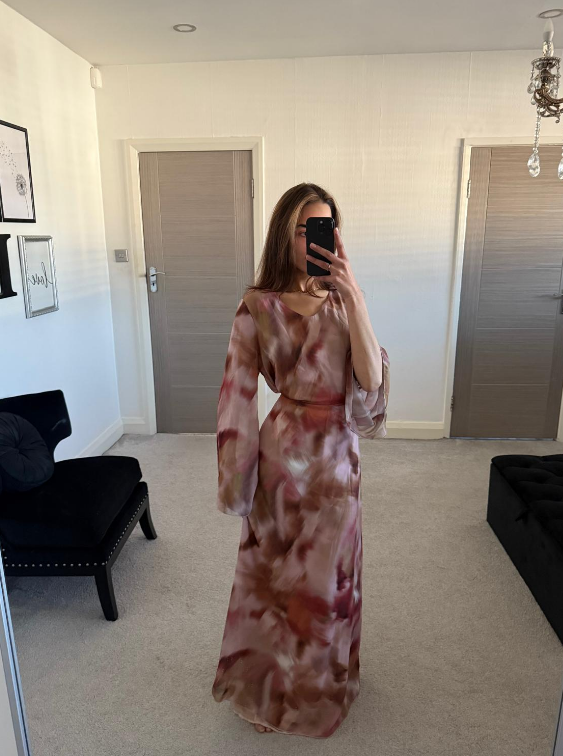 Chiffon tie back maxi dress in mink blur