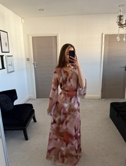 Chiffon tie back maxi dress in mink blur