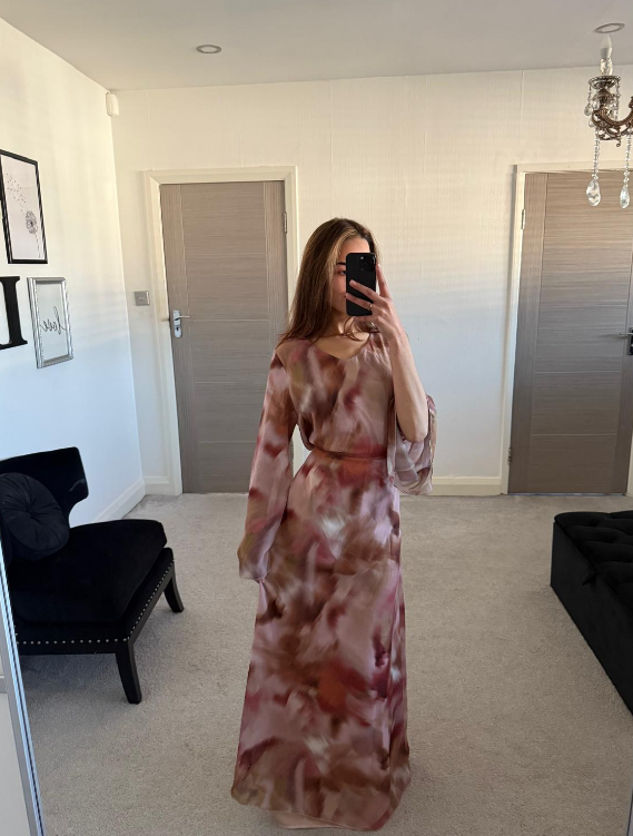 Chiffon tie back maxi dress in mink blur