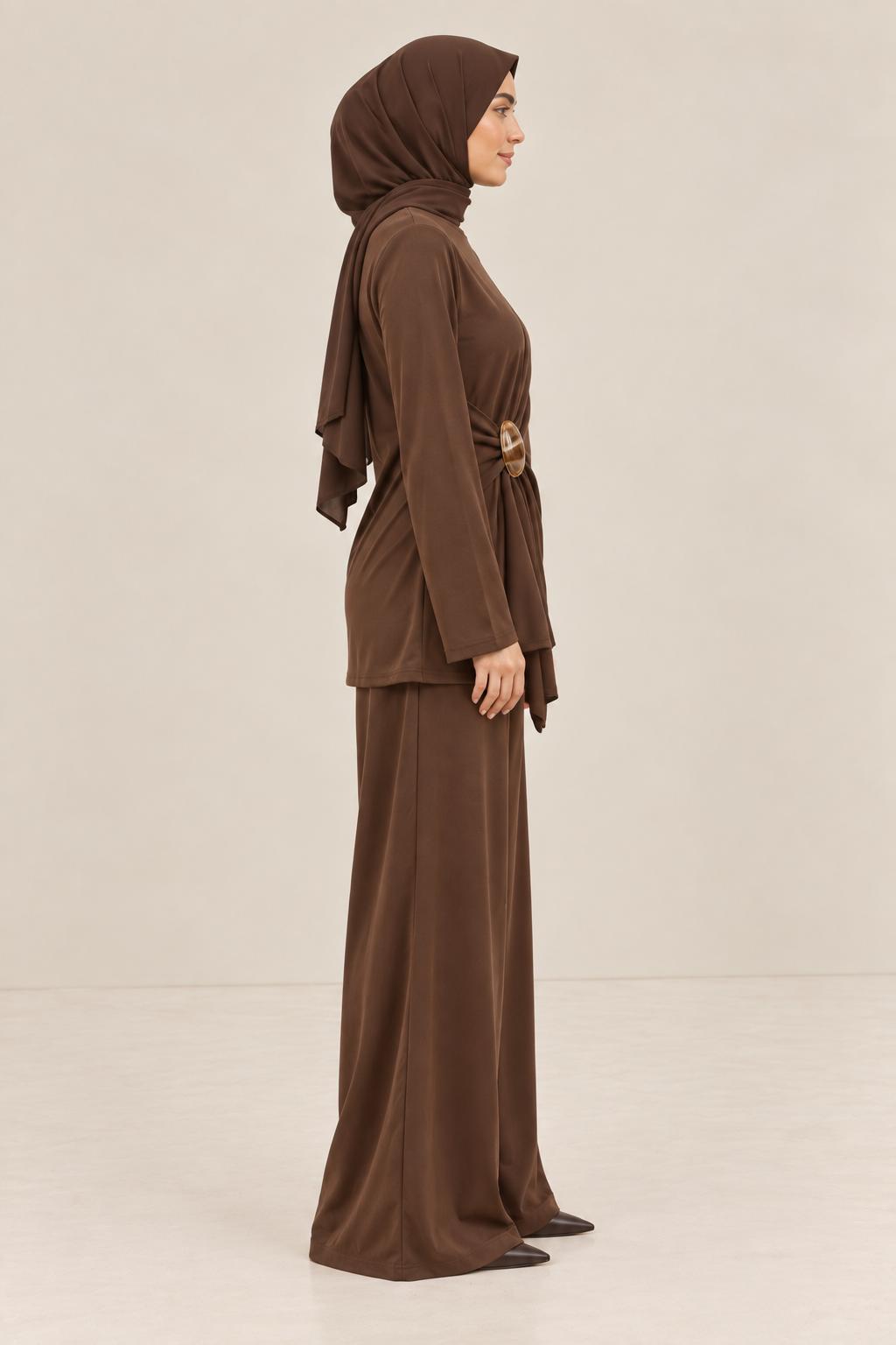 Modest co ord with trim  in brown espresso