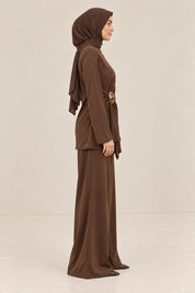 Modest co ord with trim  in brown espresso