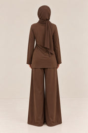 Modest co ord with trim  in brown espresso