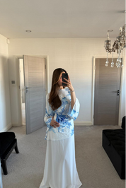 Tie asymmetric hem woven top in blues